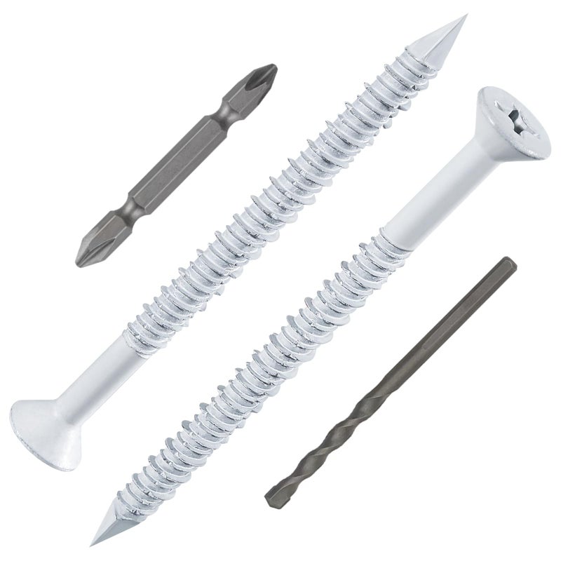 WenSilon(100 PCS) 3/16"" x2-3/4 White Concrete Screw Anchor White Flat Head for Anchoring to Masonry, Block or Brick Stucco - Image 1